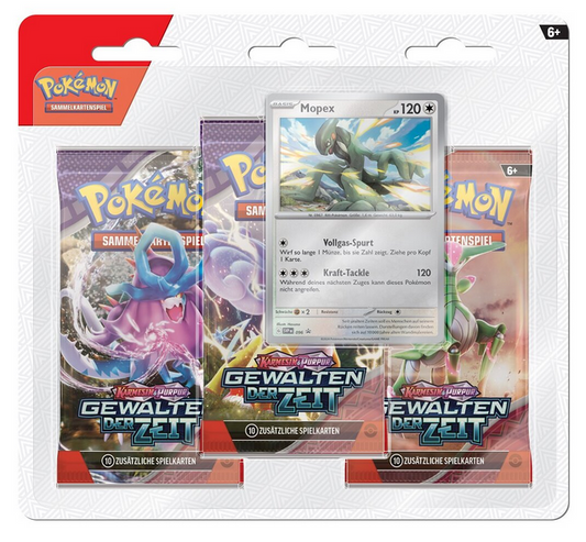 Pokémon Sammelkartenspiel Karmesin & Purpur Gewalten der Zeit 3-Pack Bilster Mopex Deutsch