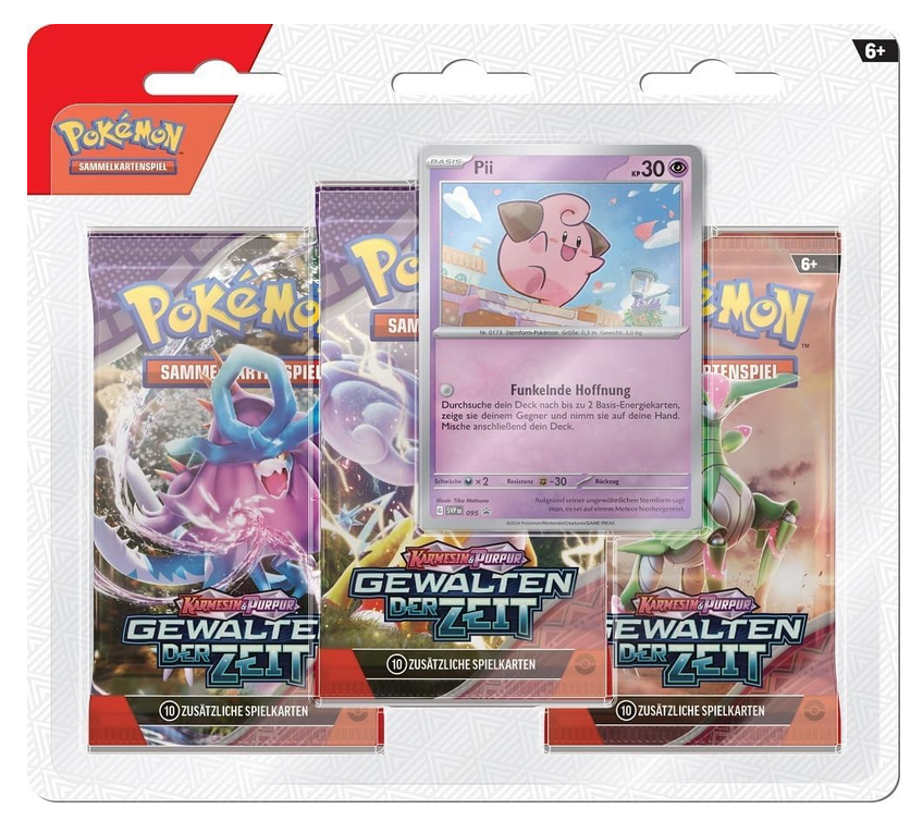 Pokémon Sammelkartenspiel Karmesin & Purpur Gewalten der Zeit 3-Pack Bilster Pii Deutsch