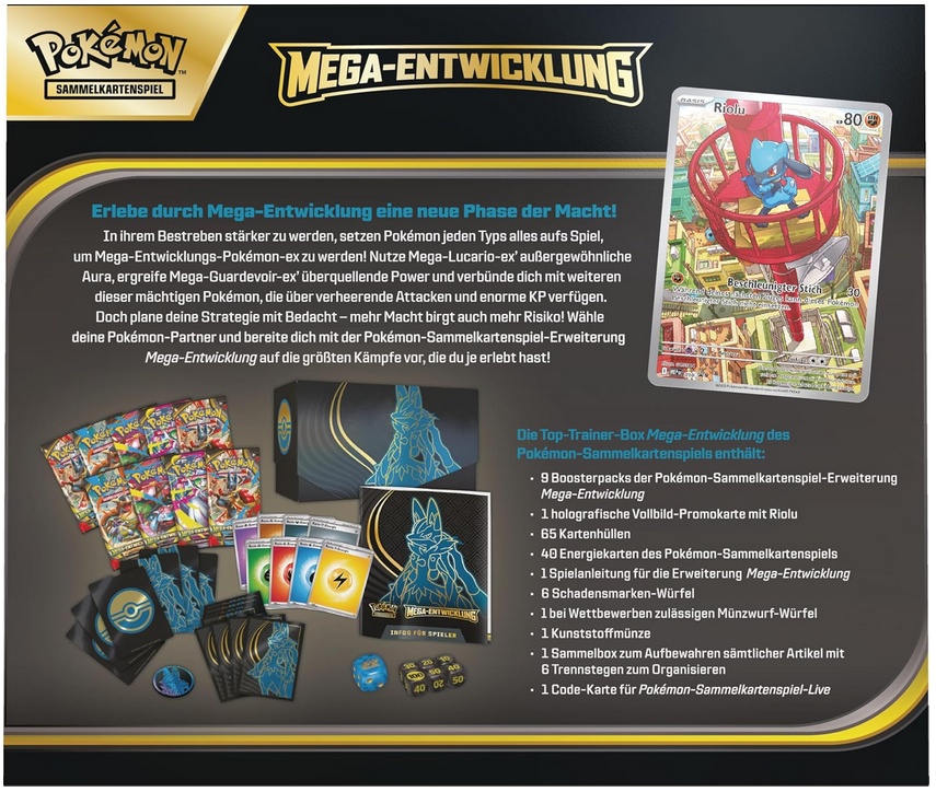 Pokémon Sammelkartenspiel Mega Entwicklung Lucario Top Trainer Box Deutsch Rückseite