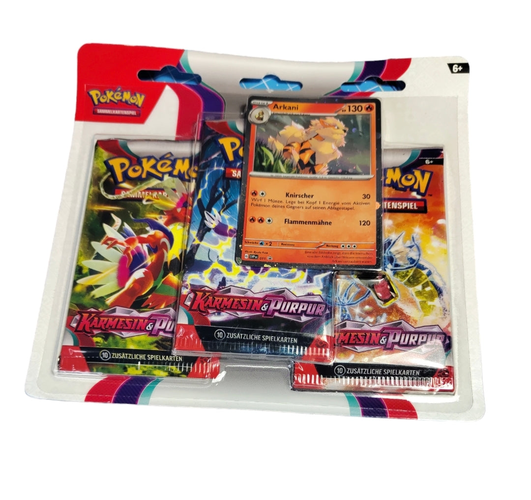 Pokémon Sammelkartenspiel - Karmesin & Purpur - 3 Pack Blister Arkani Deutsch