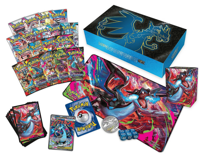 Pokémon Sammelkartenspiel Mega Entwicklung Fatale Flammen Mega Glurak X ex Ultra Premium Kollektion Deutsch Inhalt