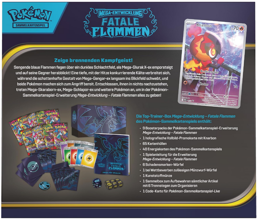 Pokémon Sammelkartenspiel Mega Entwicklung Fatale Flammen Top Trainer Box Deutsch Inhalt